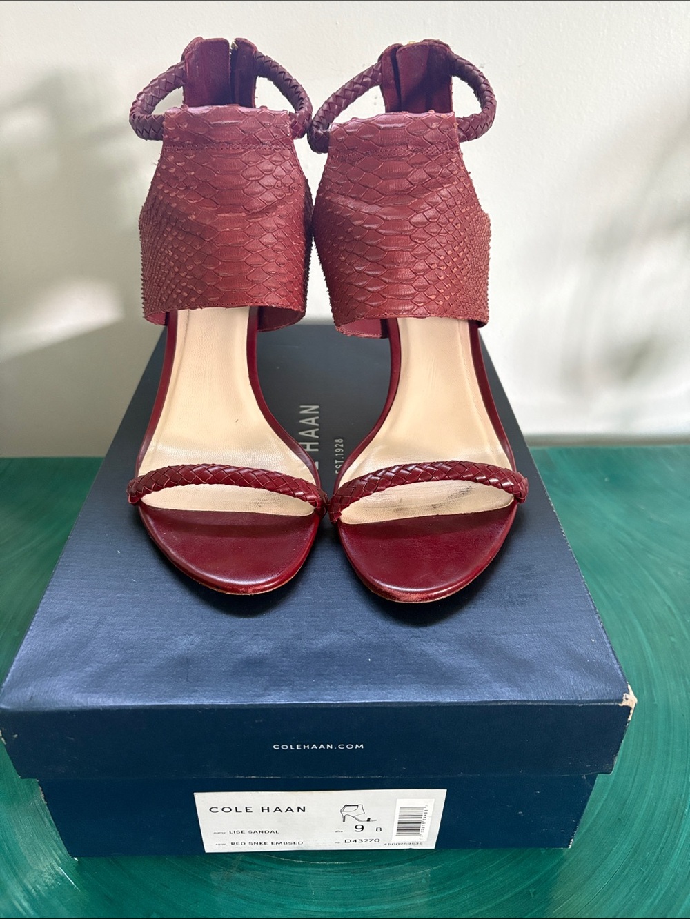 Cole Haan Lise Sandal - Burgundy Braided Ankle-Strap Open-Toe Heels